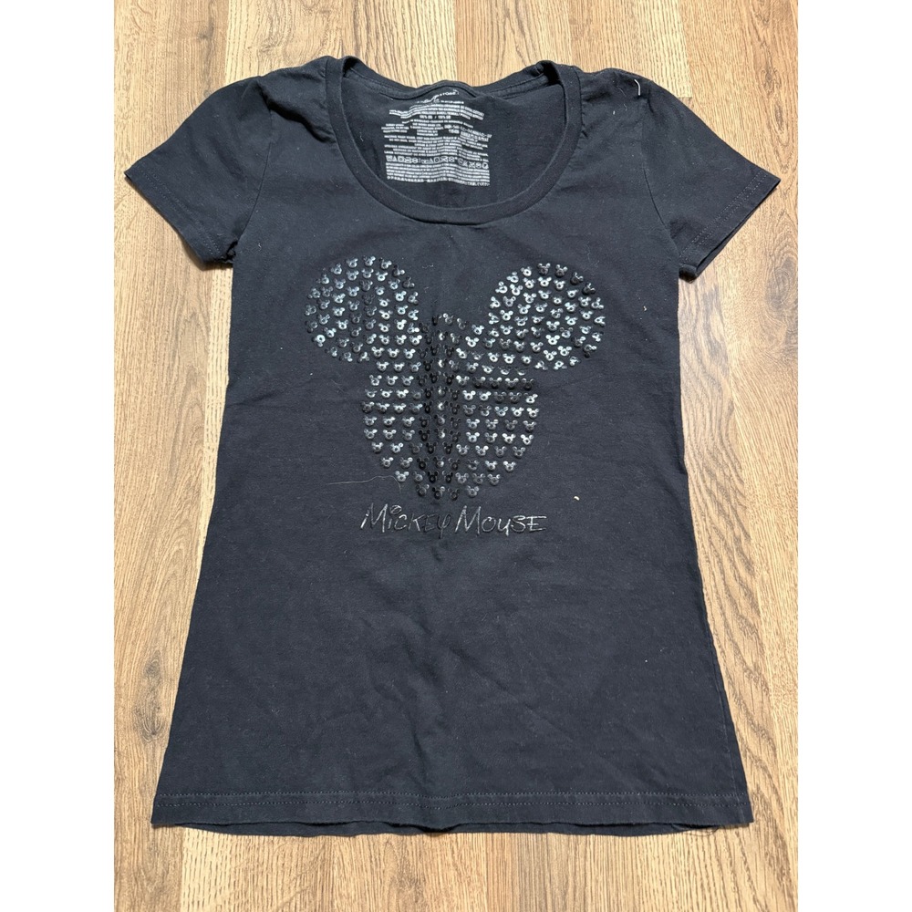 Disney Store Shirts Women Size XS Black Sequin Graphic Tee Mickey Mouse